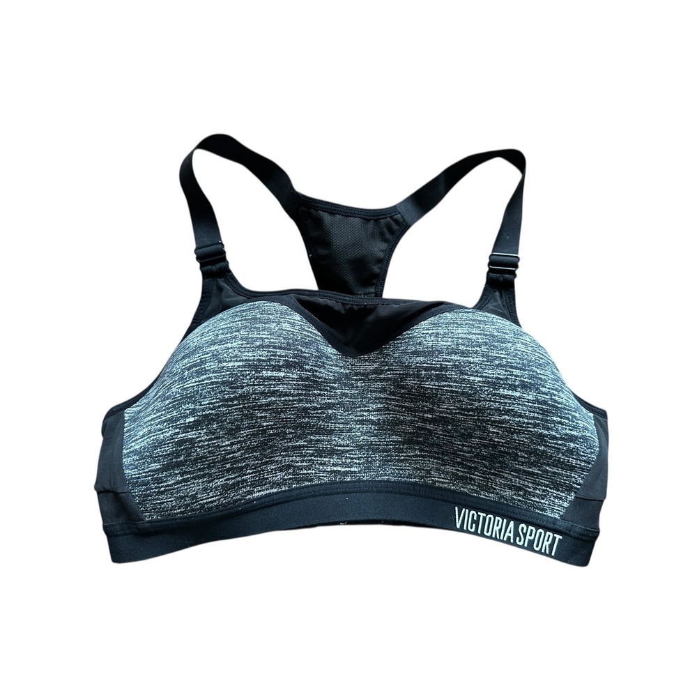Victoria‎ Sport Bra Black Grey Heathered Racerback Support Size 34C